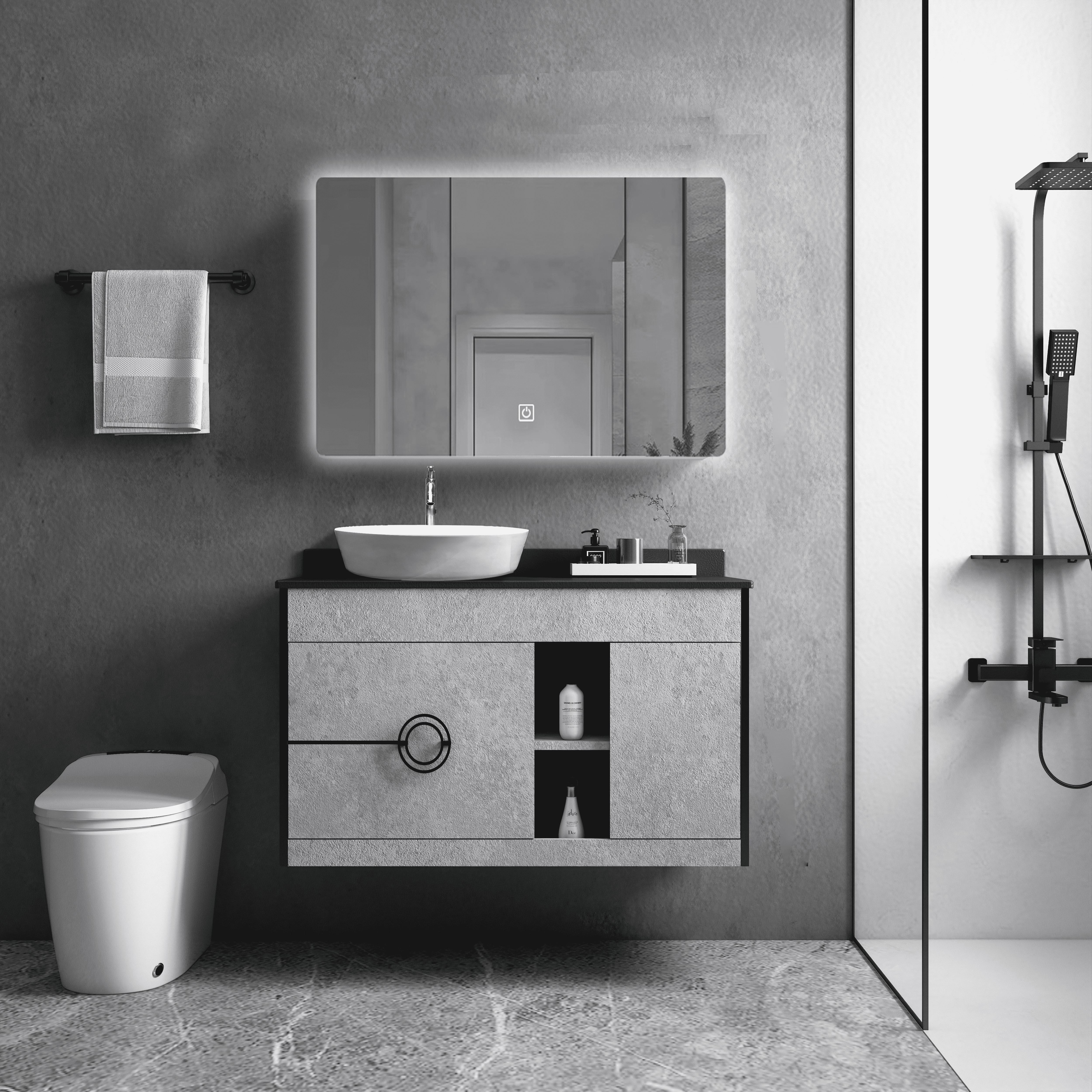 Bộ tủ chậu cao cấp đèn Led Mowoen MW6608R-80