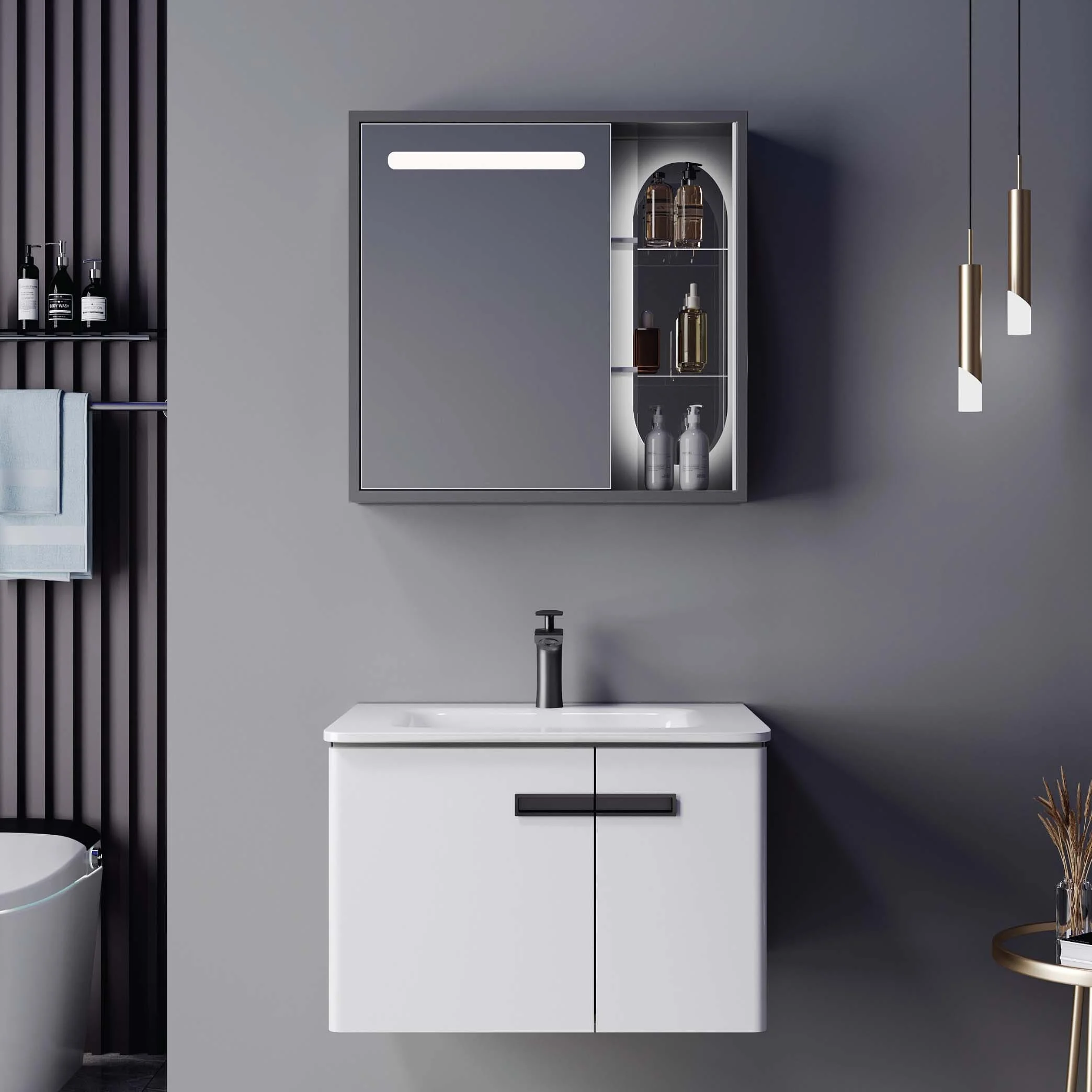 Bộ tủ chậu cao cấp đèn Led Mowoen MW6616-60