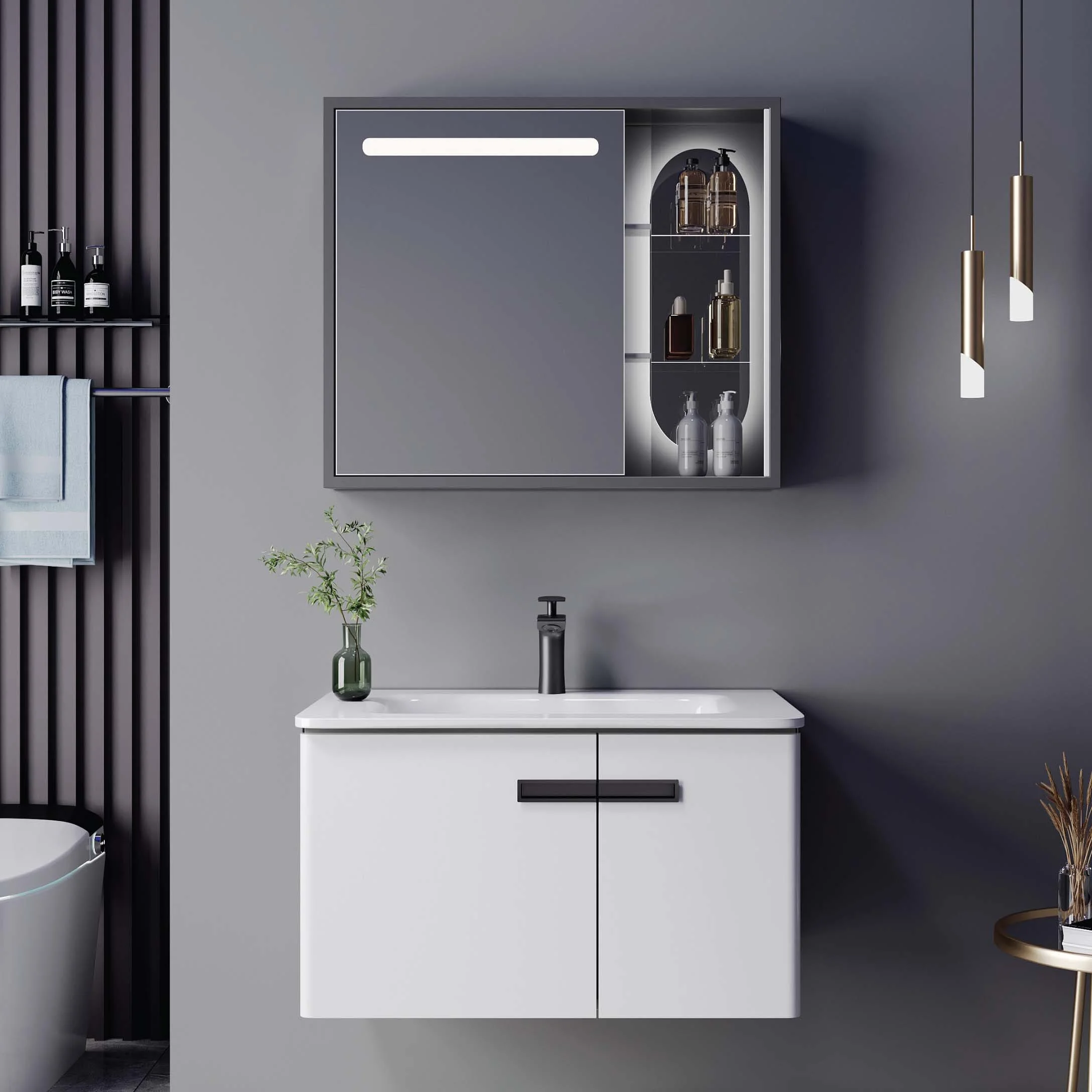 Bộ tủ chậu cao cấp đèn Led Mowoen MW6616-80