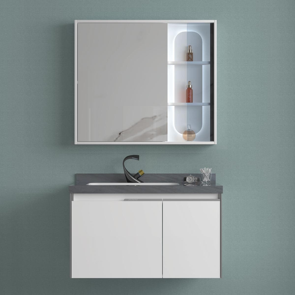 Bộ tủ chậu cao cấp đèn Led Mowoen MW6631-80SB