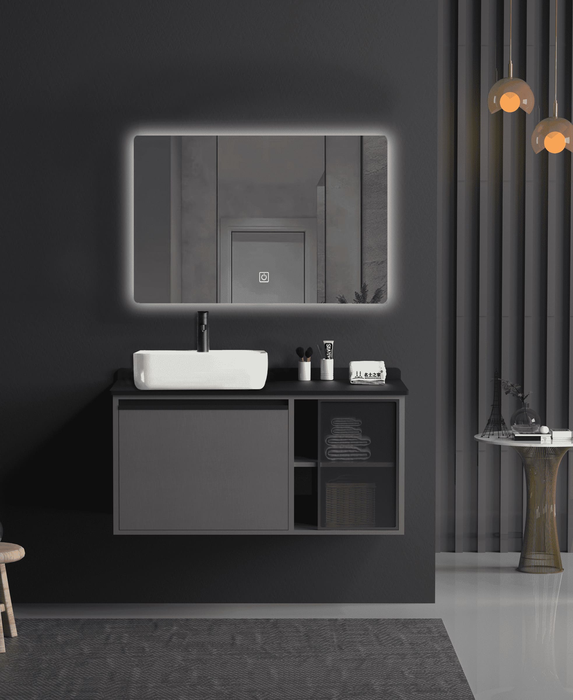 Bộ tủ chậu cao cấp đèn Led Mowoen MW6635BR-100