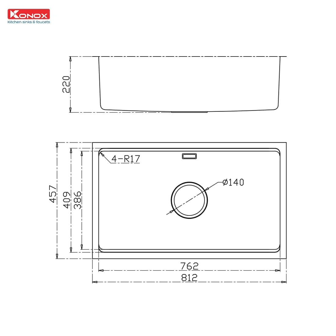 Bản vẽ Chậu rửa bát chống xước Workstation Sink – Undermount Sink KN8146SU Dekor