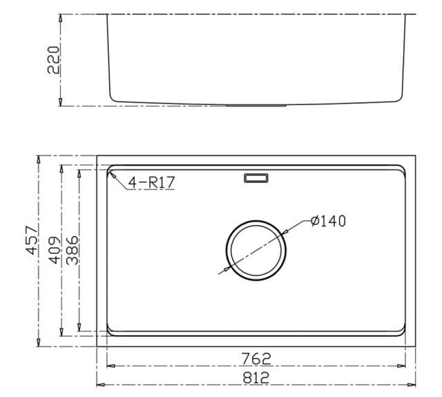 Bản vẽ Chậu rửa bát chống xước Undermount Sink KN8146SU Dekor Basic