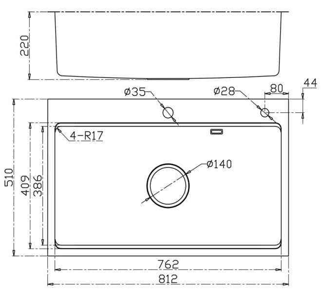 Bản vẽ Chậu rửa bát chống xước Workstation Sink – Topmount Sink KN8151TS Dekor