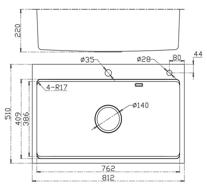 Bản vẽ Chậu rửa bát chống xước Top Mount Sink KN8151TS Dekor Basic