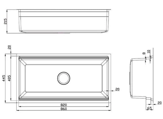 Bản vẽ Chậu rửa bát chống xước Workstation Sink – Undermount Sink KN8644SU Dekor