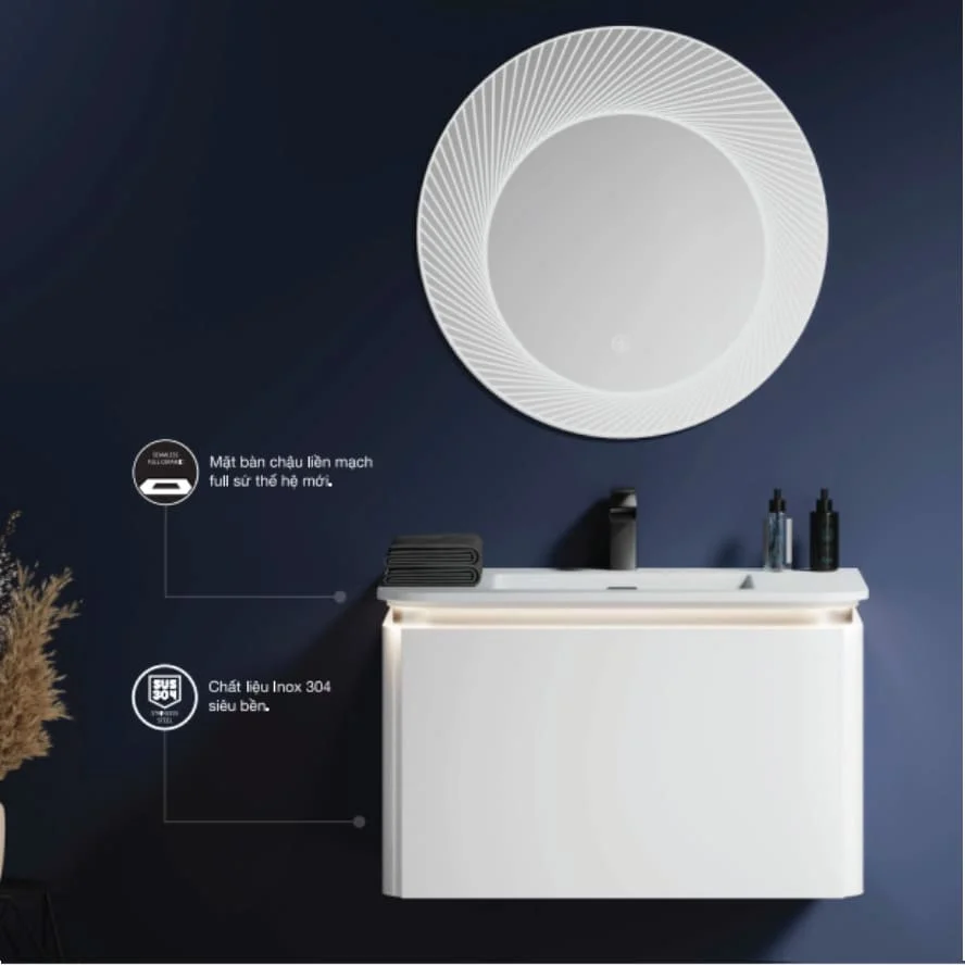 Bộ tủ chậu cao cấp đèn Mowoen MW6812S-80