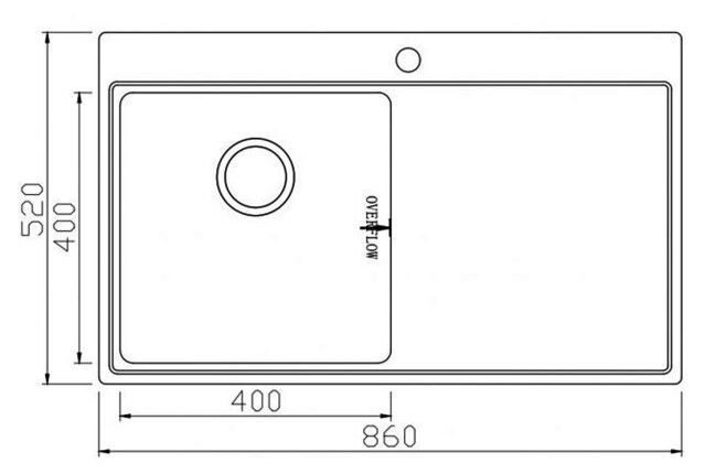 Bản vẽ Chậu rửa bát 1 hố có bàn Topmount Sink Unico 8652