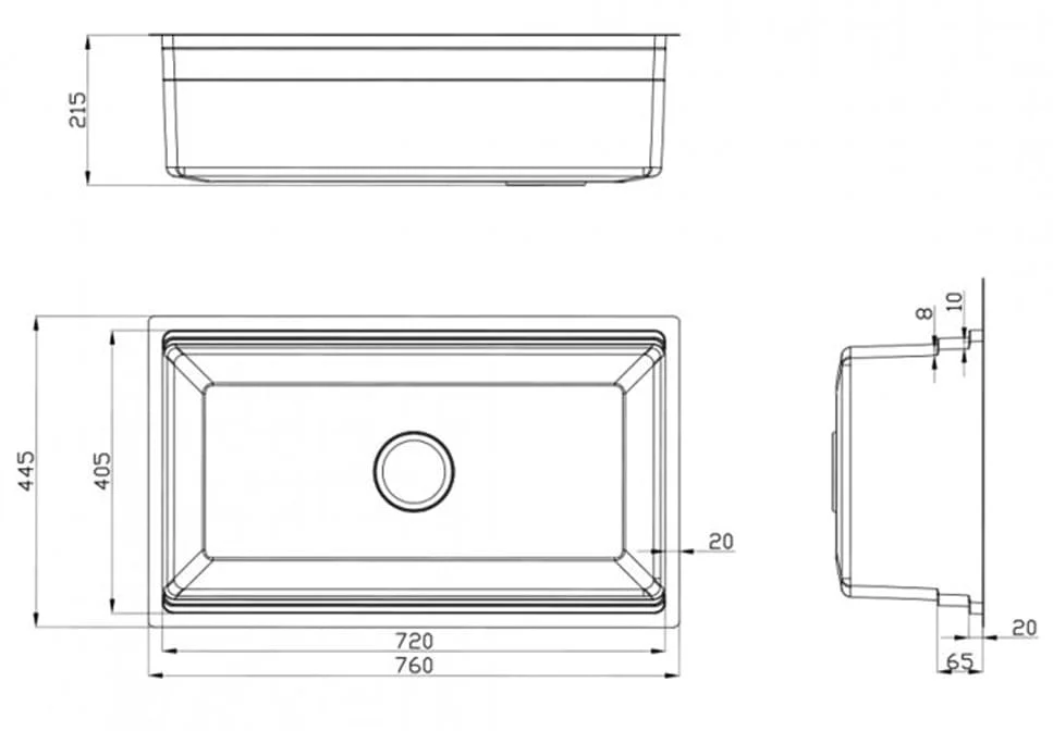 Bản vẽ Chậu rửa bát chống xước Workstation Sink – Undermount Sink KN7644SU Dekor