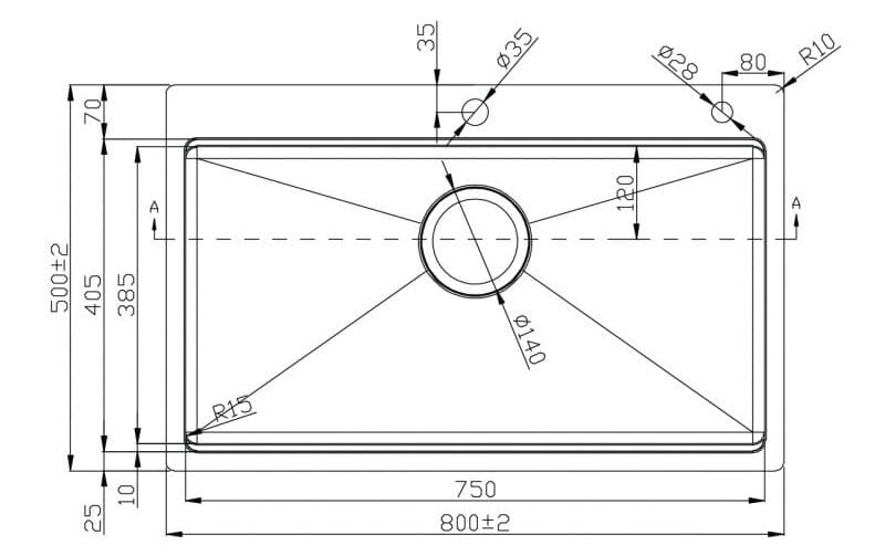 Bản vẽ Chậu rửa bát Workstation Sink – Topmount Sink KN8050TS