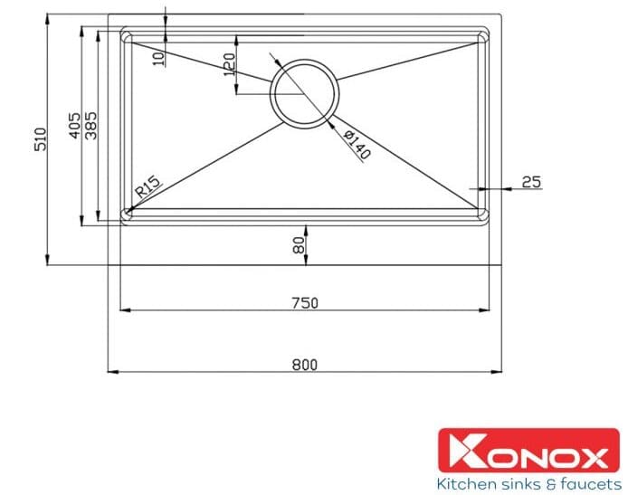 Bản vẽ Chậu rửa bát Workstation Sink – Apron Sink KN8051AS Retta