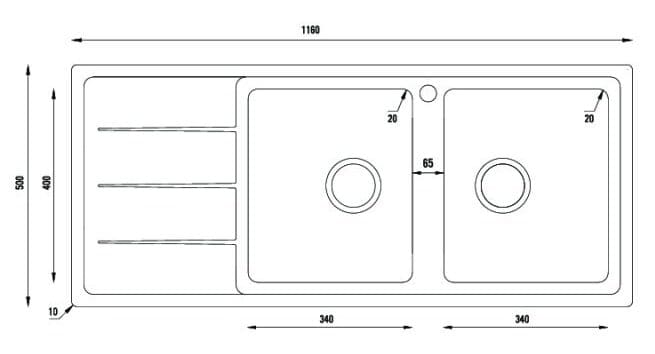 Bản vẽ Chậu rửa bát Turkey sink Beta 1160 – Bàn trái