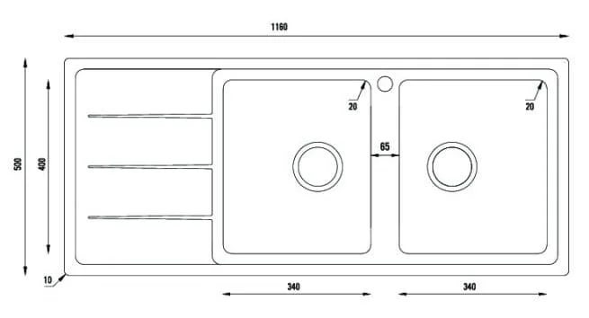 Bản vẽ Chậu rửa bát Turkey sink Beta 1160 – Bàn trái