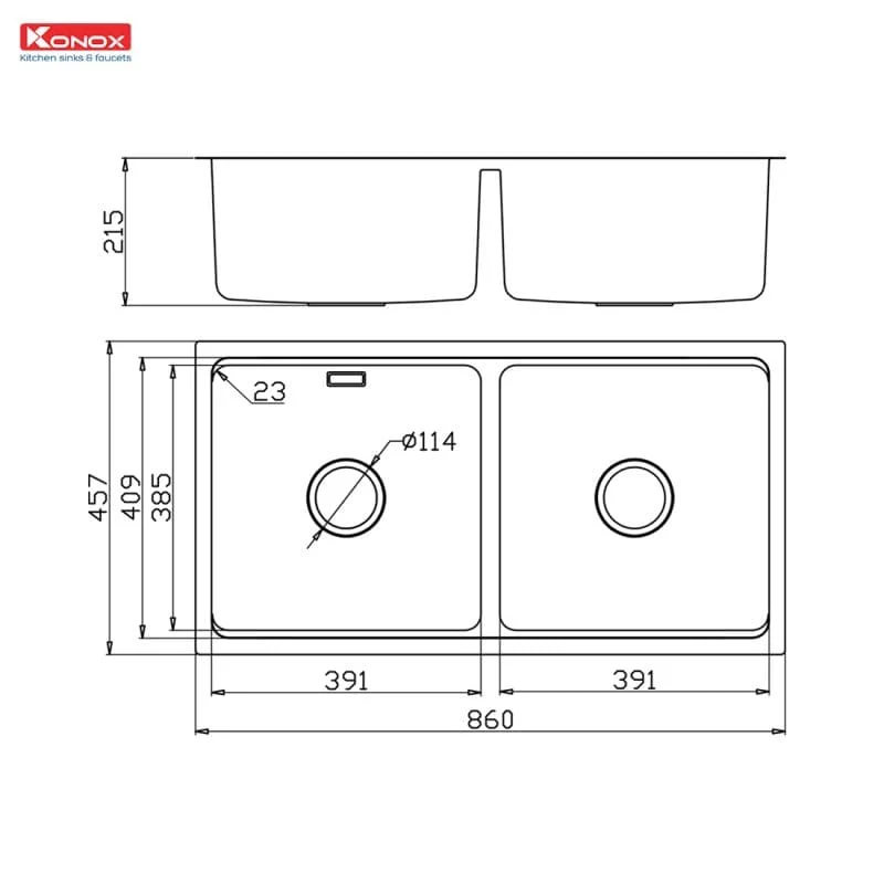 Bản vẽ Chậu rửa bát chống xước Undermount Sink KN8646DU Dekor Basic