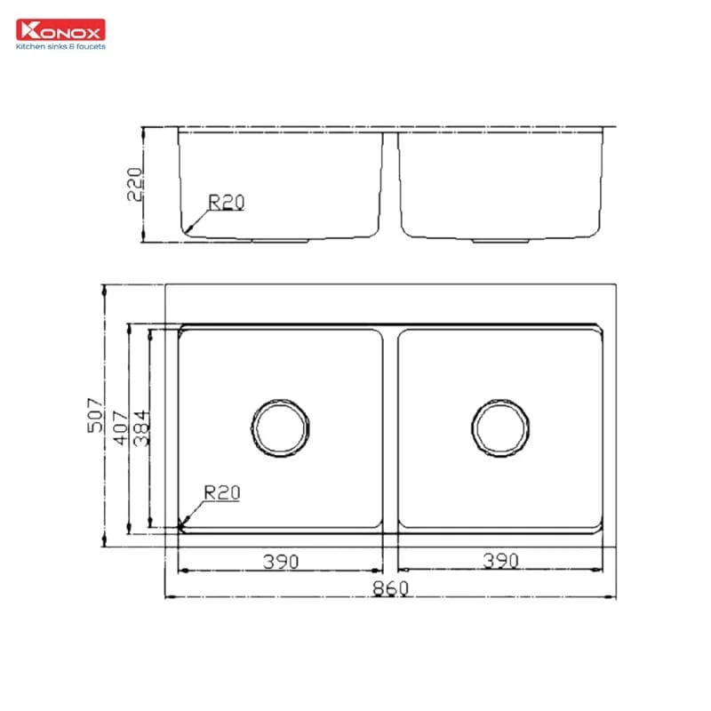 Bản vẽ Chậu rửa bát chống xước Top Mount Sink KN8651TD Dekor Basic