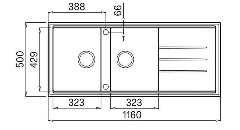 Bản vẽ Chậu rửa bát Granite Sink Phoenix 1160 – Black