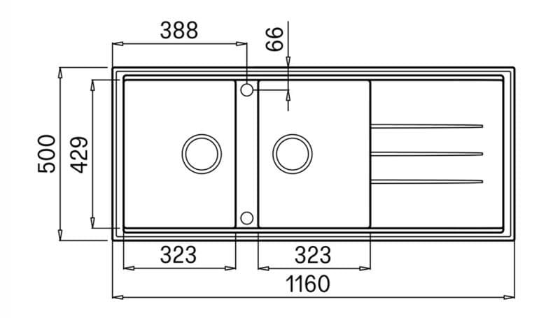 Bản vẽ Chậu rửa bát Granite Sink Phoenix 1160 – Grey