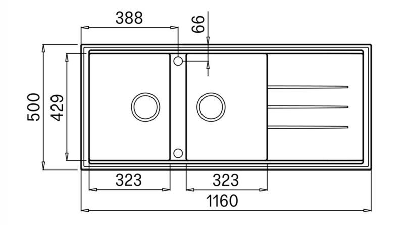 Bản vẽ Chậu rửa bát Granite Sink Phoenix 1160 – White Silver
