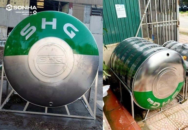 Bồn inox Lộc Phát Sơn Hà Xanh 2000l nằm phi 1380