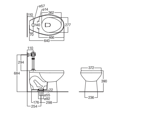 Bản vẽ Bồn Cầu Van Xả Trực Tiếp American Standard 2481SC-WT