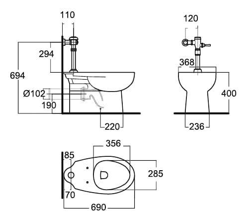 Bản vẽ Bồn Cầu Van Xả Trực Tiếp American Standard 2490-WT