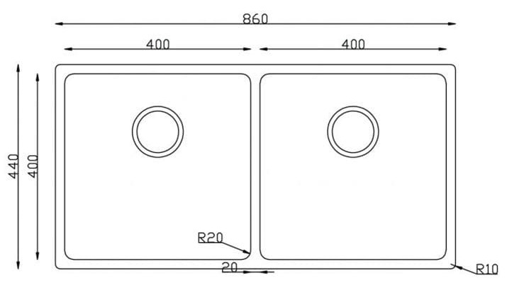 Bản vẽ Chậu rửa bát Turkey Sink Vigo 8644