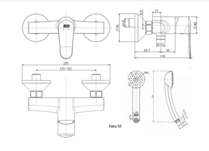 Bản vẽ Sen tắm nóng lạnh American Standard WF-0712