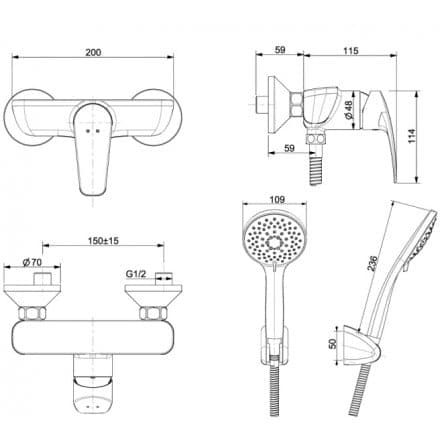 Bản vẽ Sen tắm nóng lạnh American Standard WF-0912