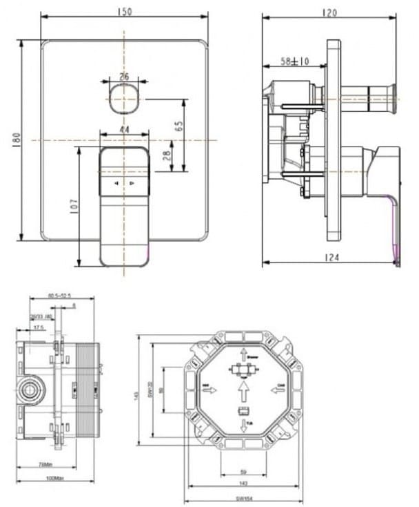Bản vẽ Sen tắm nóng lạnh âm tường American Standard WF-1321MB