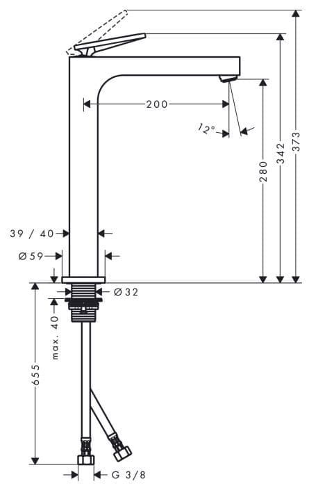 Bản vẽ vòi nước bồn rửa Axor Citterio 39021000