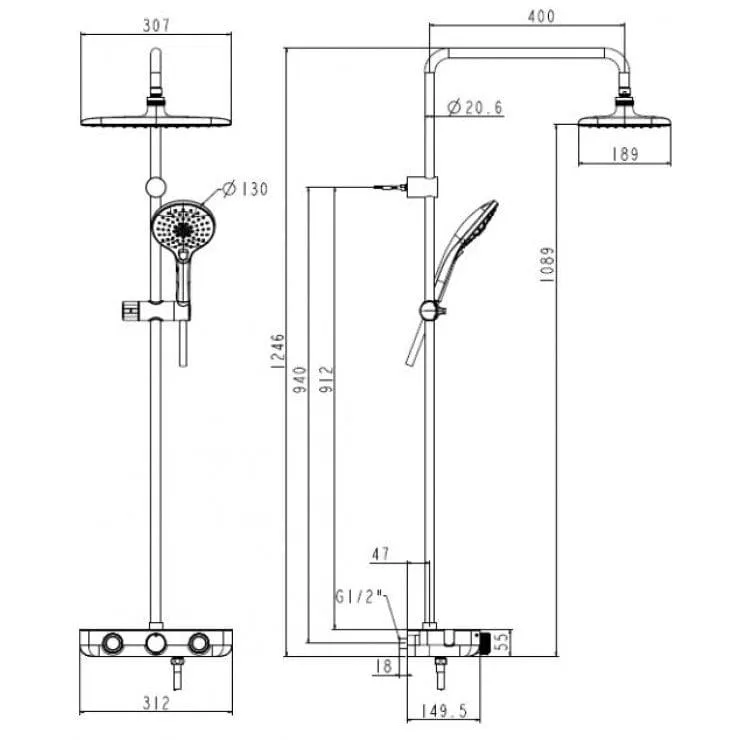 Bản vẽ Sen Cây Nhiệt Độ American Standard WF-4955MB EasySET Màu Đen