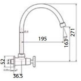 Bản vẽ Vòi bếp lạnh gắn tường American Standard WF-T707