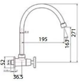 Bản vẽ Vòi bếp lạnh gắn tường American Standard WF-T707