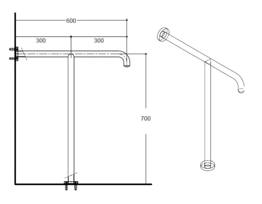 Bản vẽ Thanh vịn chữ T American Standard HR-320170-01