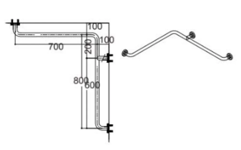 Bản vẽ Thanh vịn góc bên phải American Standard HR-320370-01R