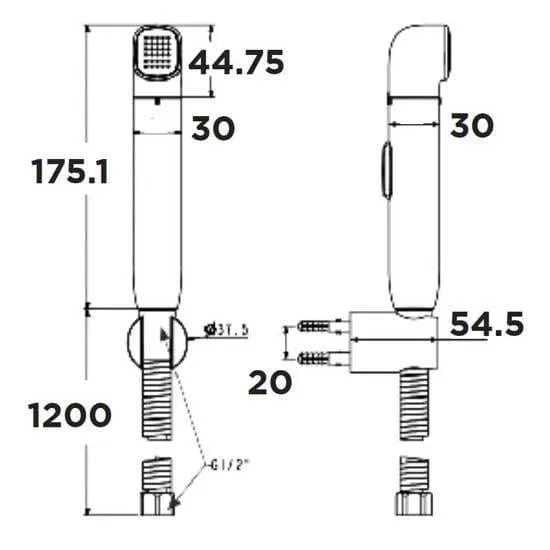 Bản vẽ Vòi xịt vệ sinh DuoSTix American Standard WF-TS28B màu đen