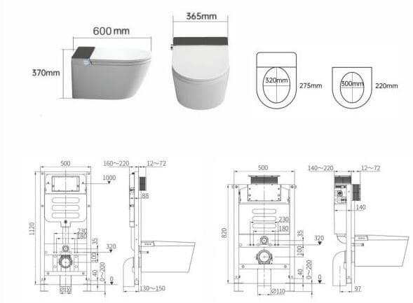 Bản vẽ Bồn cầu thông minh treo tường Royal RA-60D