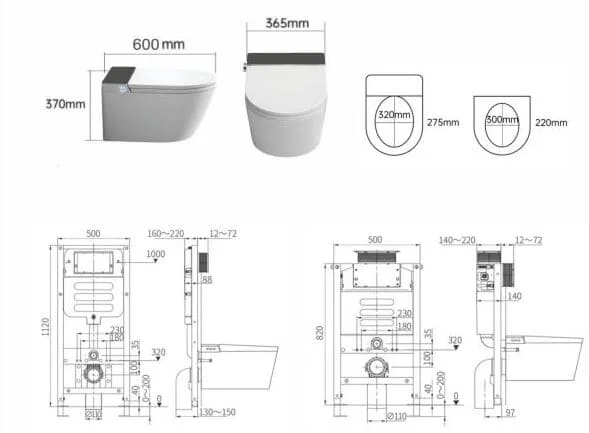 Bản vẽ Bồn cầu thông minh treo tường Royal RA-60D