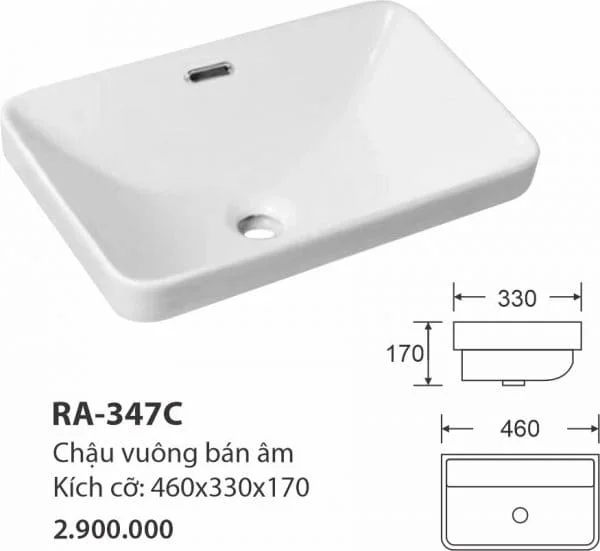 Chậu rửa vuông bán âm Royal Join RA-347C