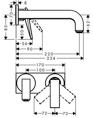 Bản vẽ vòi nước bồn rửa tay Axor Citterio 39119020