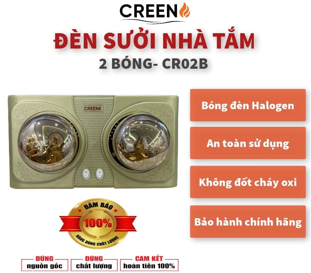 Đèn sưởi phòng tắm 2 bóng Creen