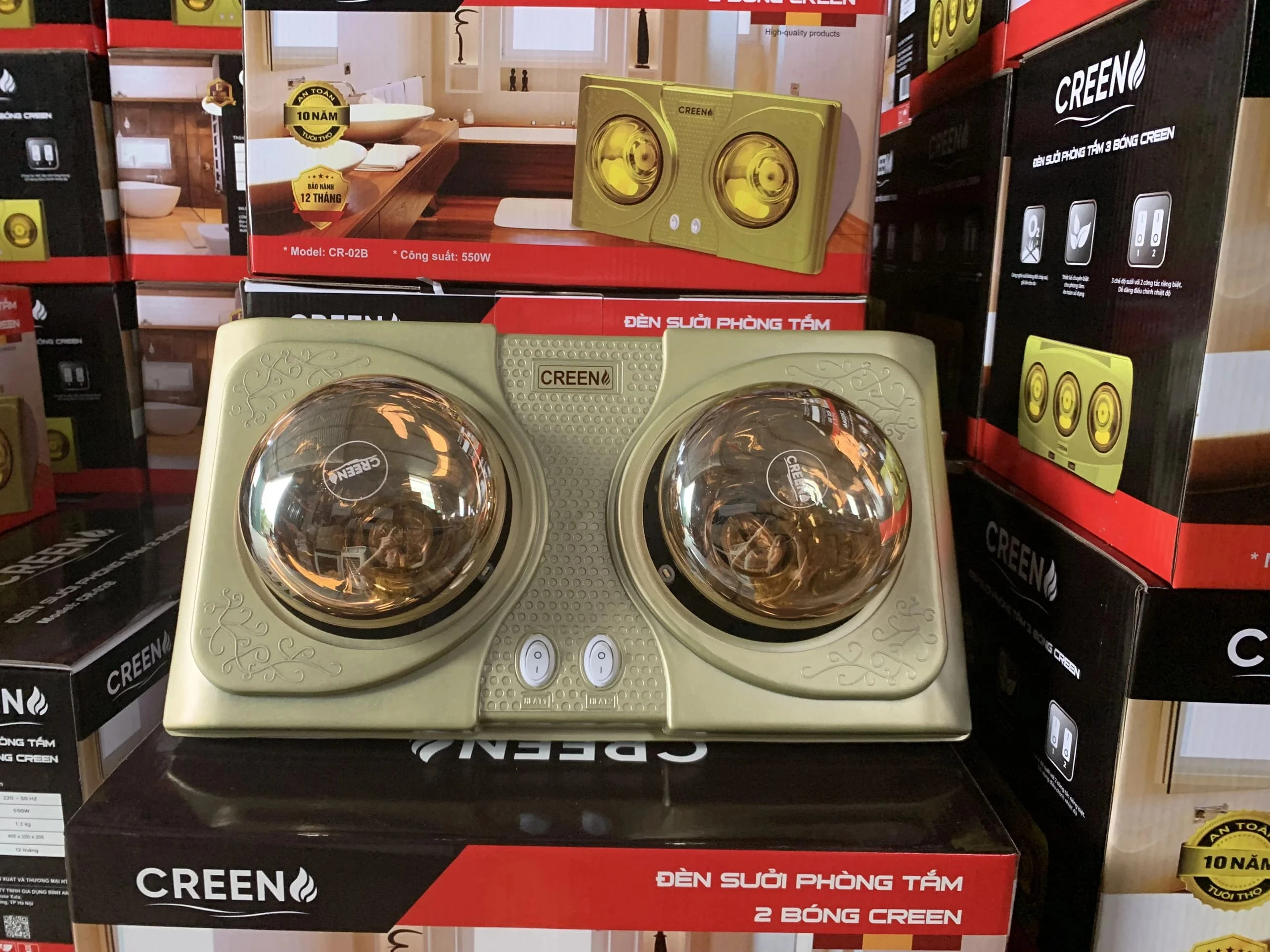 Hình ảnh thực tế đèn sưởi phòng tắmCreen CR-02B 2 bóng