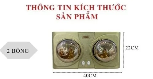 Kích thước đèn sưởi nhà tắm 2 bóng Creen
