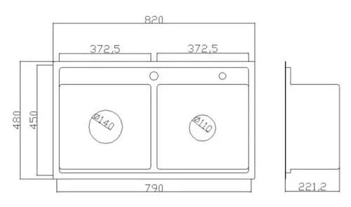 Bản vẽ Chậu rửa bát 2 hố cân Royal ST8248Z