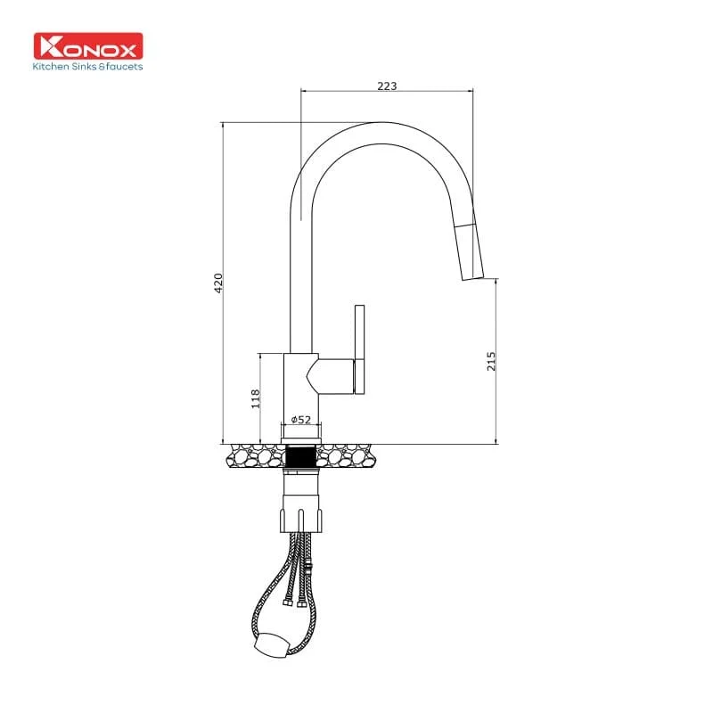 Vòi rửa bát nóng lạnh dây rút Konox Alto Black