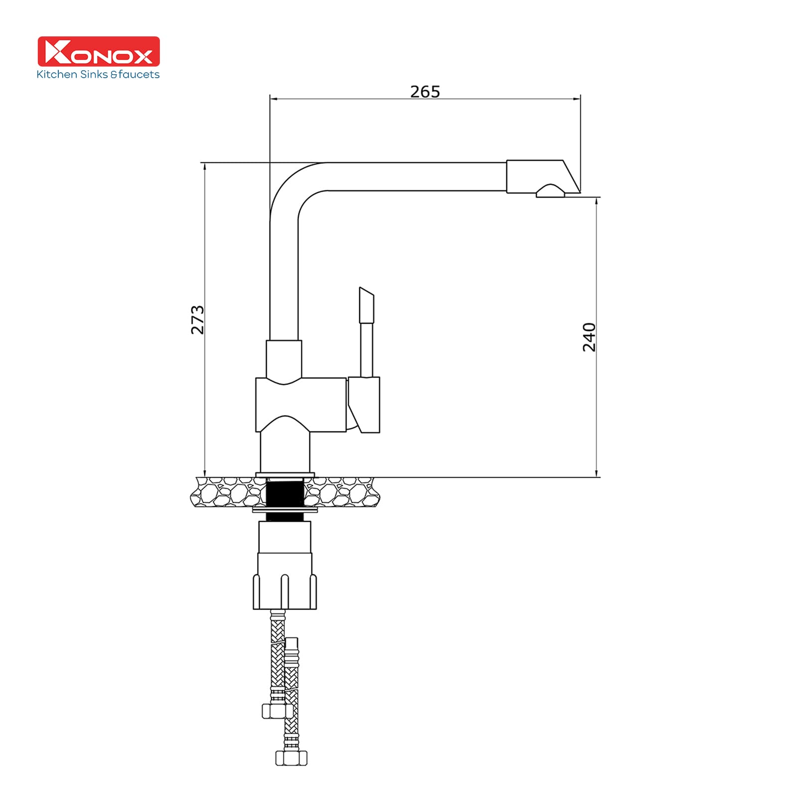 Bản vẽ Vòi rửa bát nóng lạnh Konox Felix Black