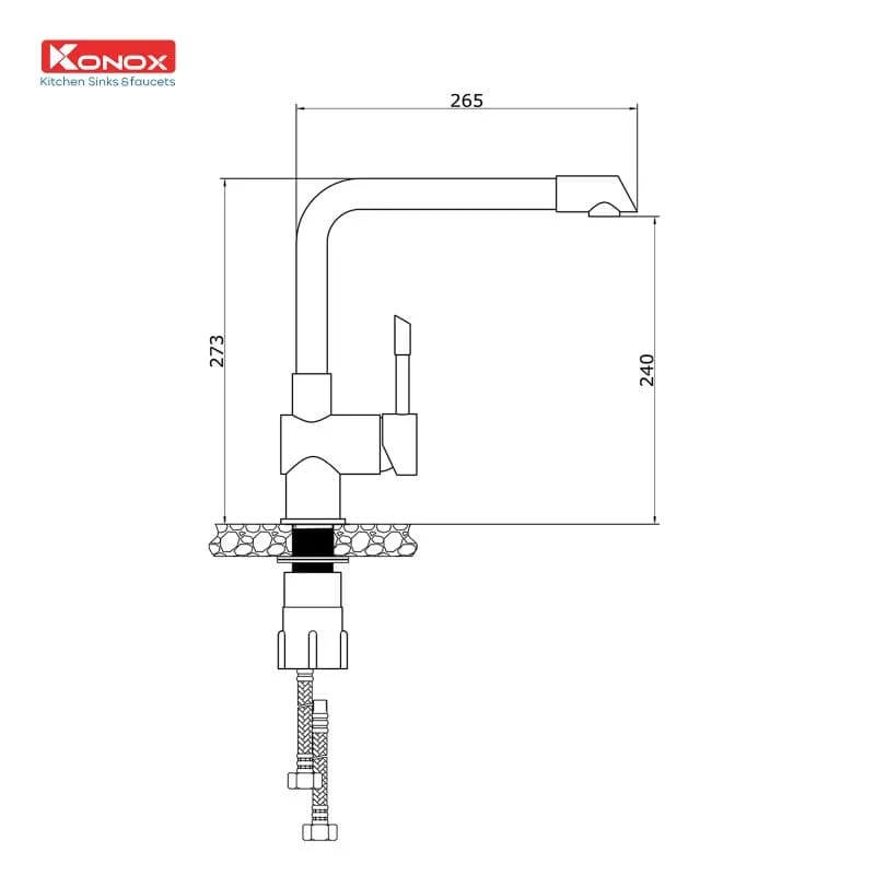 Bản vẽ Vòi rửa bát nóng lạnh Konox Felix Grey