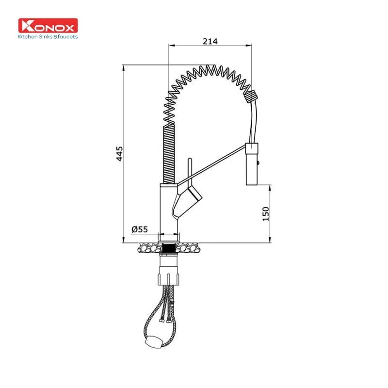 Bản vẽ Vòi rửa bát nóng lạnh dây rút Konox Gusta