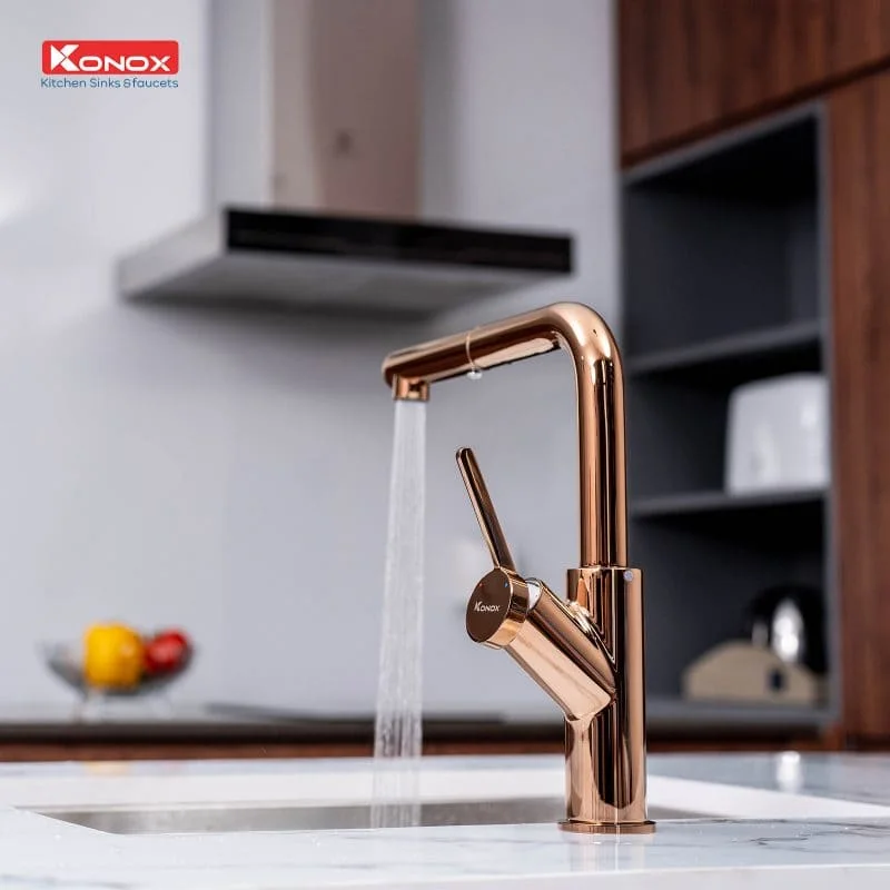 Vòi rửa bát nóng lạnh dây rút Konox Artan Rose Gold