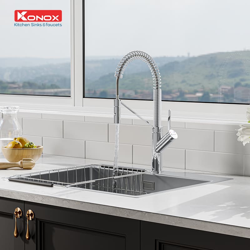 Vòi rửa bát nóng lạnh dây rút Konox Gusta